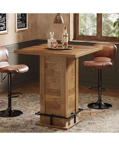 Tribesigns 39.4" H Square Bar Table, Industrial High Top Bistro Pub Cocktail Table with Metal Footrest for Kitchen Nook, Home Bar, Small Bars