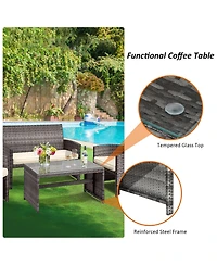 Gymax 8PCS Patio Outdoor Rattan Furniture Set w/ Cushioned Chair Loveseat Table