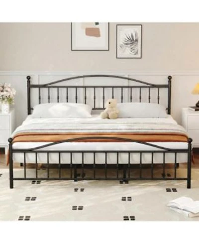 Gaomon Size Metal Platform Bed Frame With Victorian Style Wrought Iron Art Headboard Footboard Mattress Foundation Under Bed Storage