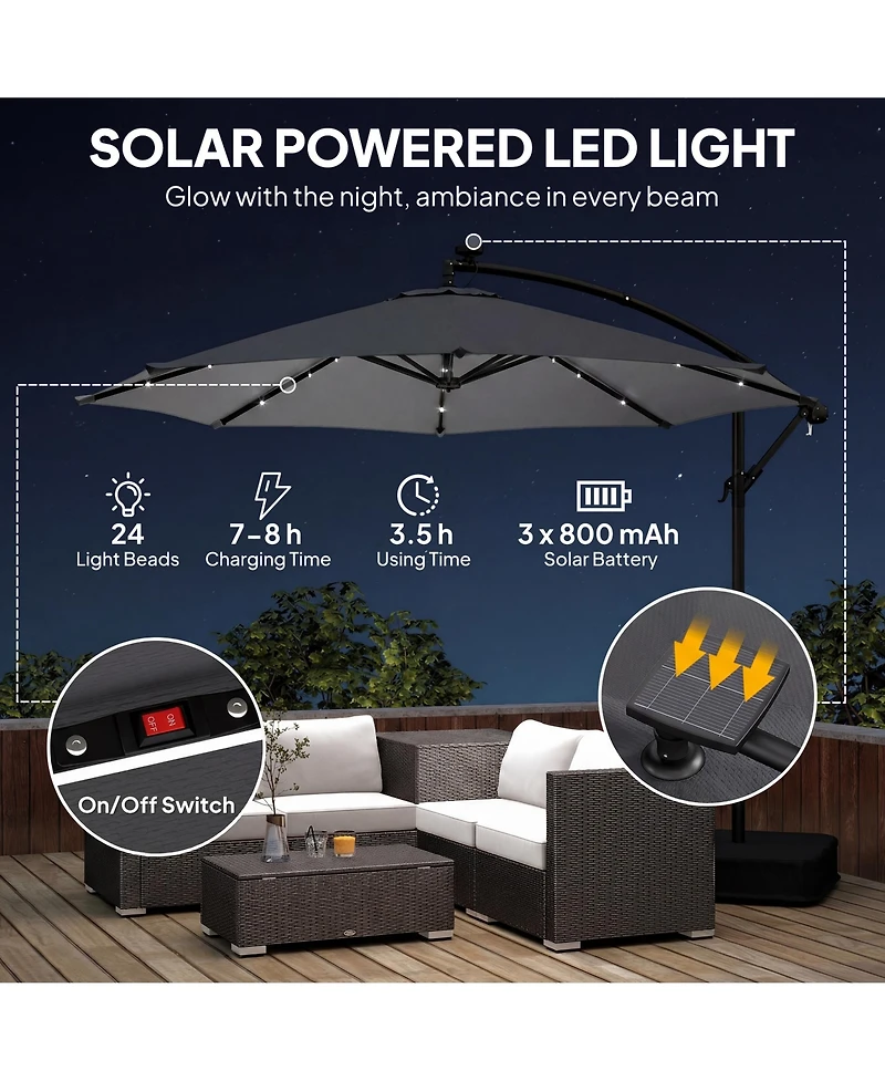 Outsunny 10 ft Offset Cantilever Patio Umbrella w/ Light, Weight