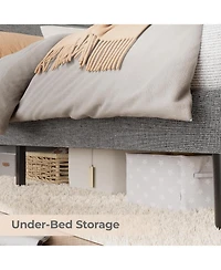 gaomon Bed Frame, Platform Bed with Upholstered Headboard and Led Lights, Modern Bed Frame with Under Bed Storage Space, Charging Station