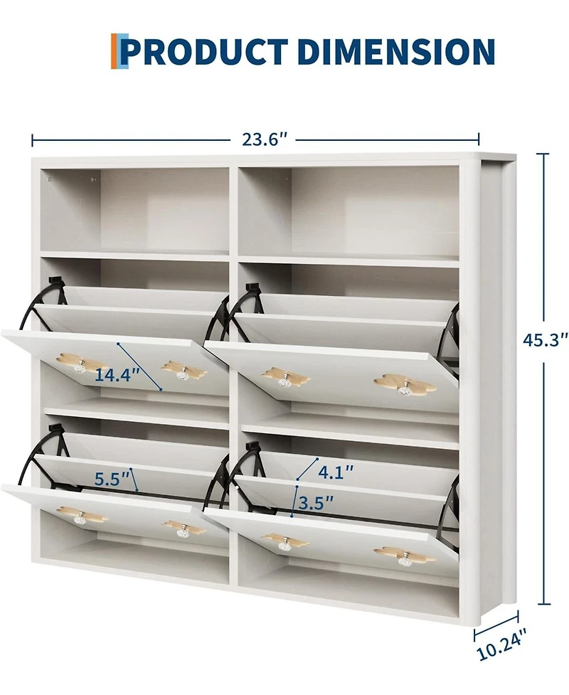 Shoe Cabinet with 4 Flip Drawers Slim Hidden Wood Shoe Cabinet with Storage and Handle Narrow Freestanding Shoe Organizer Cabin
