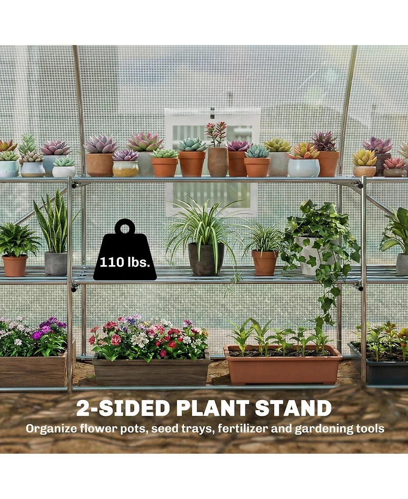 Outsunny Walk-in Tunnel house with Shelves, Hoop