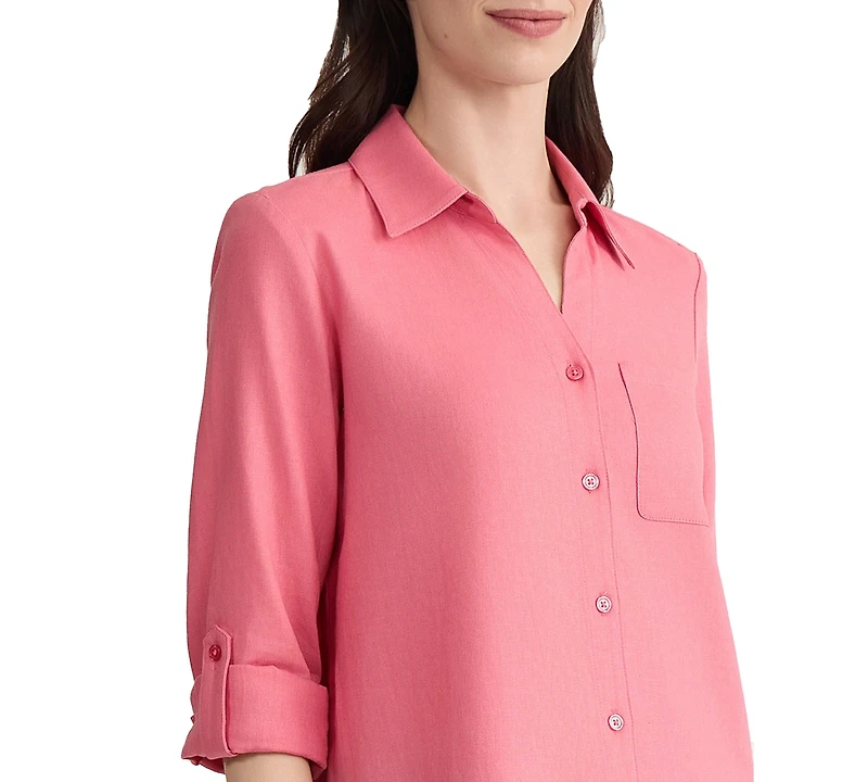 Jones New York Petite Collared Neck Button-Front Tunic Top