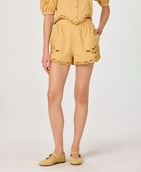 Astr the Label Women's High-Rise Scalloped Embroidered Mini Shorts