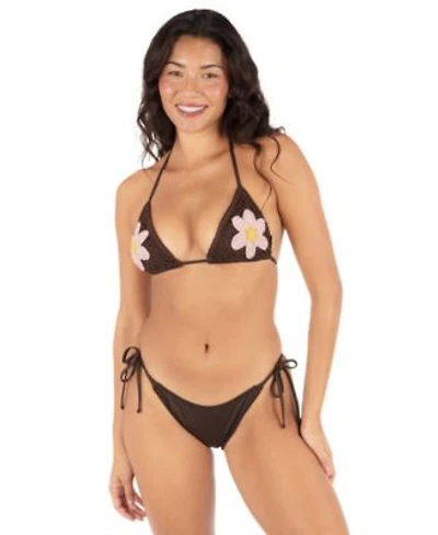 Hurley Womens Flower Crochet Bikini Top Cheeky Tie Side Swim Bottoms