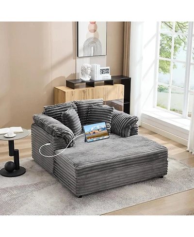 gaomon Oversized Chaise Lounge Chair Indoor Upholstered Sofa Bed with Throw Pillows and Armrests Comfy Corduroy Sleeper Couch