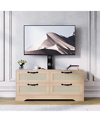 gaomon 4-Drawer Tv Stands for Living Room, Entertainment Center,4-Drawer Wicker-Style Mdf Tv Stand with Stand