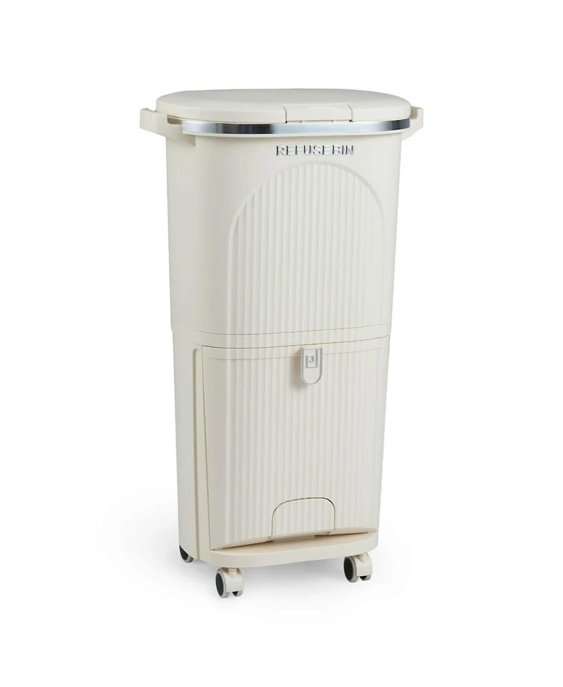 Costway 10 Gallon Kitchen Trash Can with Lid, 2 Removable Buckets, Step Pedal & Wheels