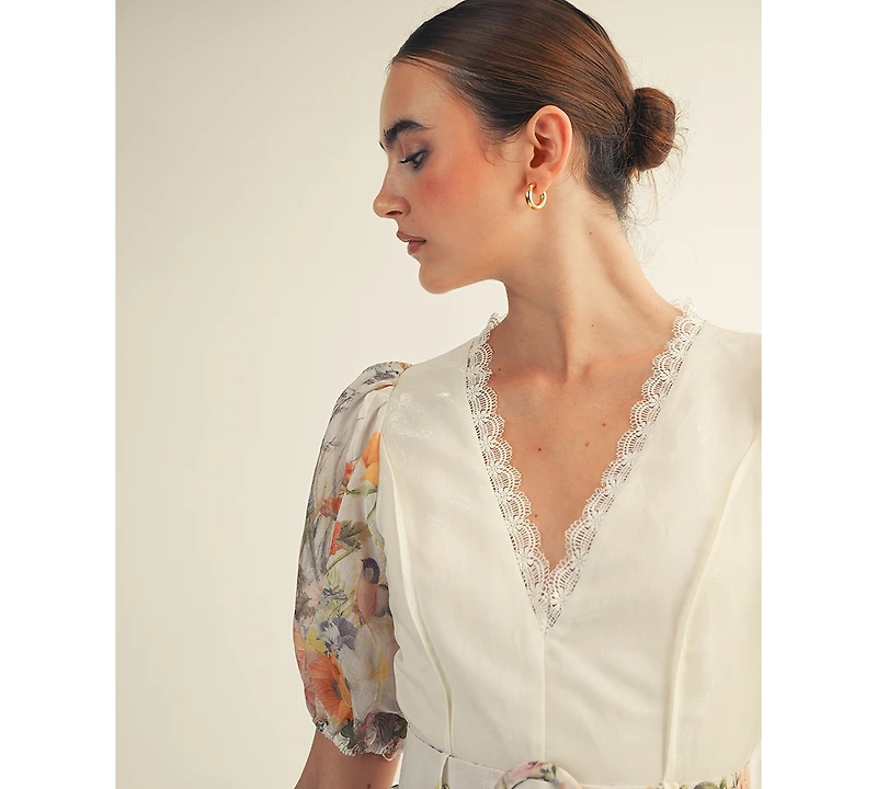 Arose Studio, Inc Women's Floral Garden Border Print Belted Mini Dress