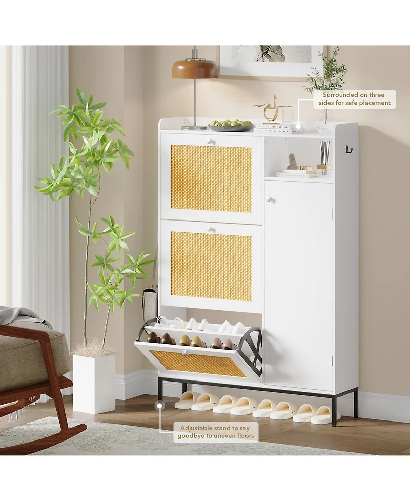 gaomon 3-Drawer Rattan Adjustable Shelves, Freestanding Shoe Storage Cabinet