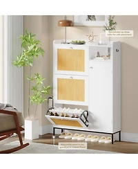 gaomon 3-Drawer Rattan Adjustable Shelves, Freestanding Shoe Storage Cabinet