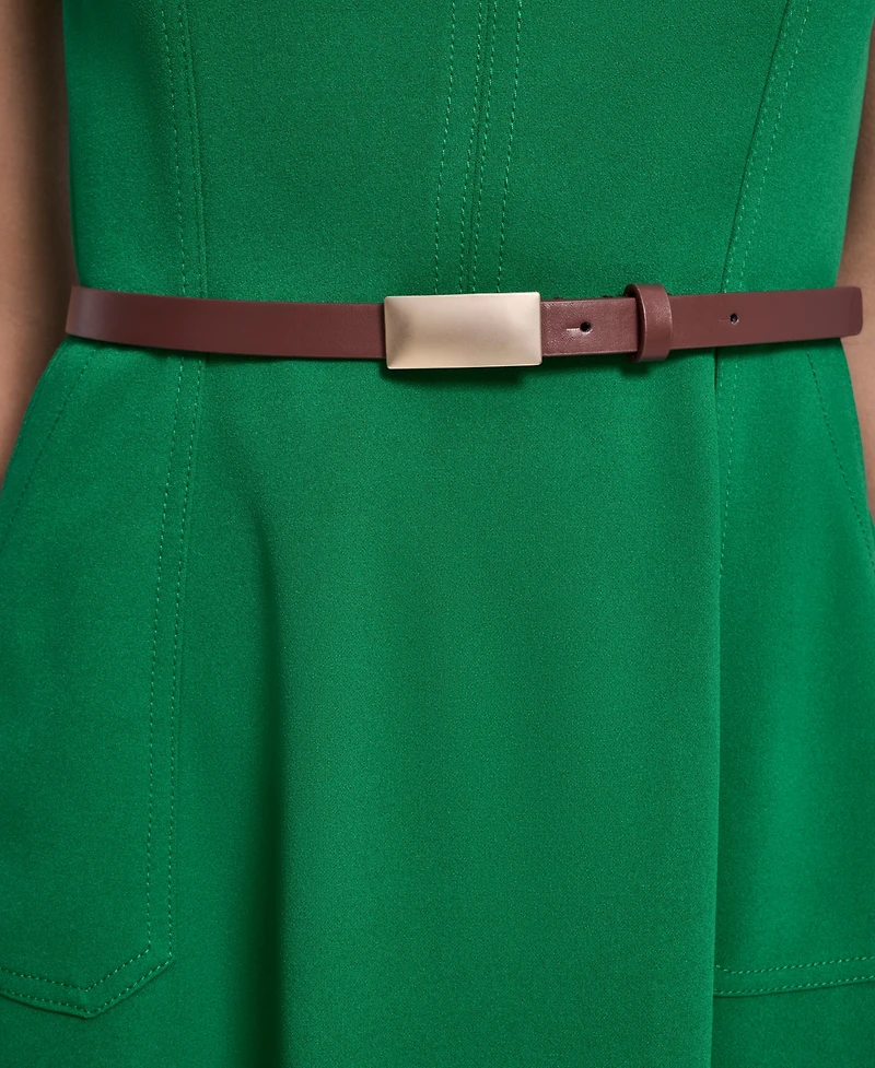 Calvin Klein Women's V-Neck Belted Midi Dress