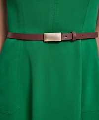 Calvin Klein Women's V-Neck Belted Midi Dress