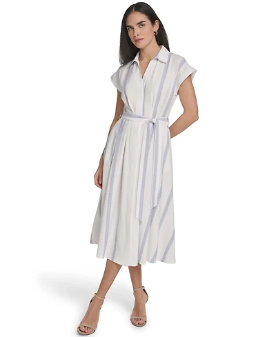 Calvin Klein Women's Striped Collared Neck Shirt Dress