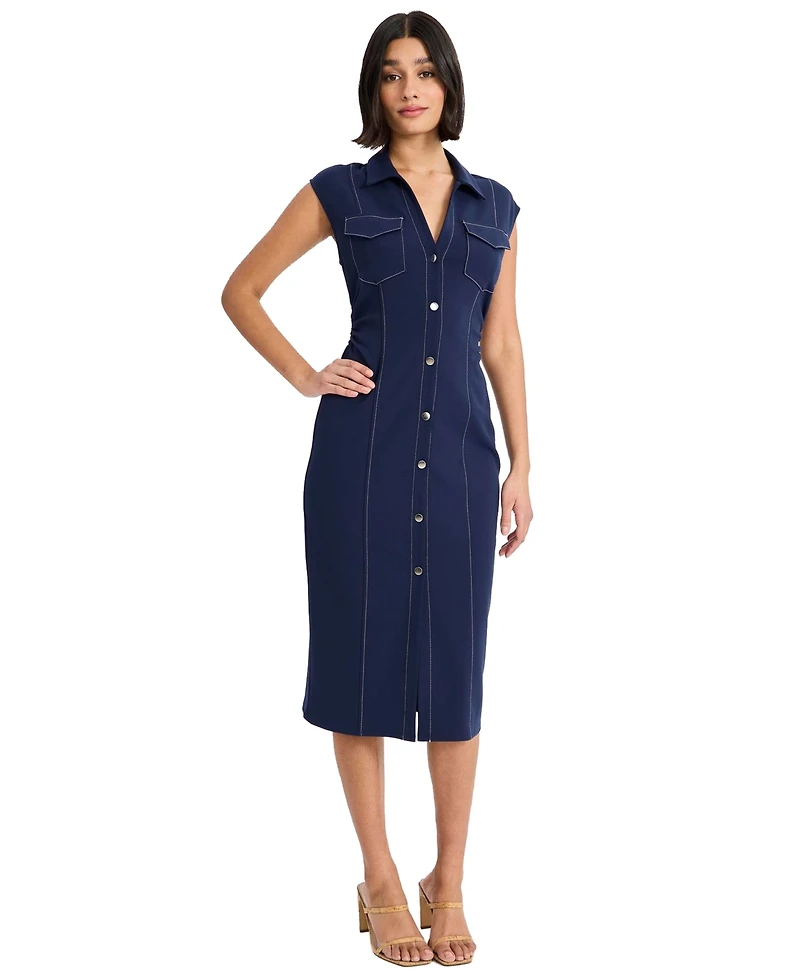 Donna Morgan Women's Cap-Sleeve Button-Front Midi Dress