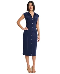 Donna Morgan Women's Cap-Sleeve Button-Front Midi Dress