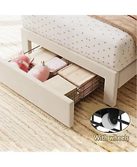 gaomon Bed Frame with Under-Bed Drawer, Upholstered Platform Bed with Wave Headboard for Kids/Girls, Wooden Slats Support, No Box Spring Needed