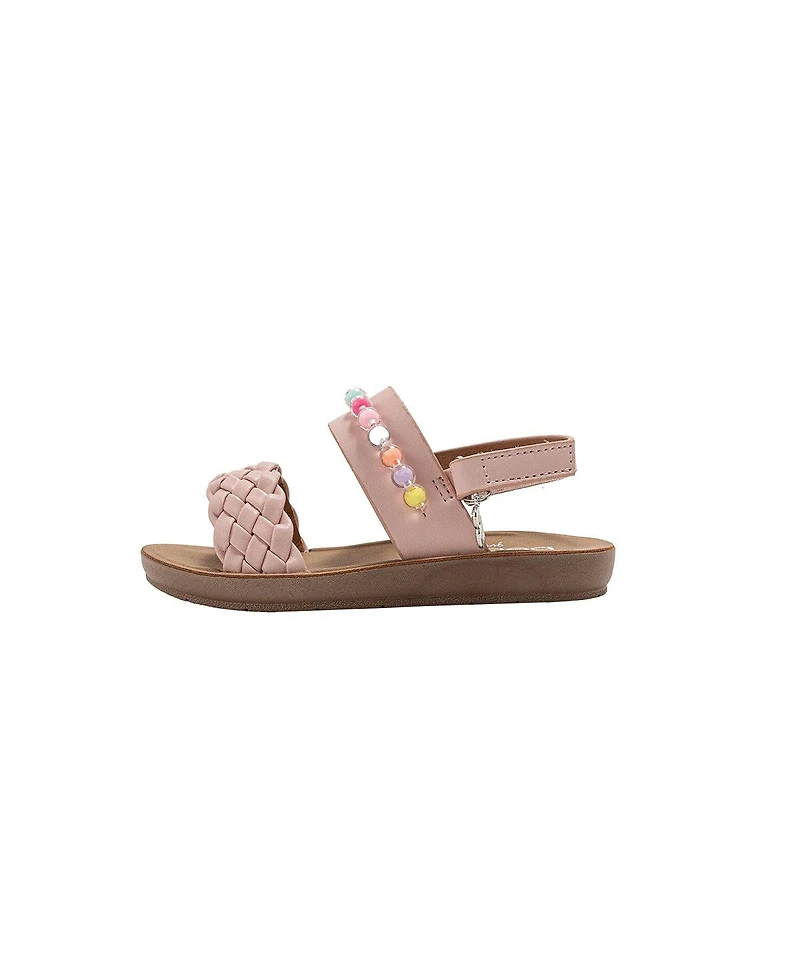 Bebe Little Girls Girl's Fashion Sandals Woven Vamp Style with Beads and Logo Charm