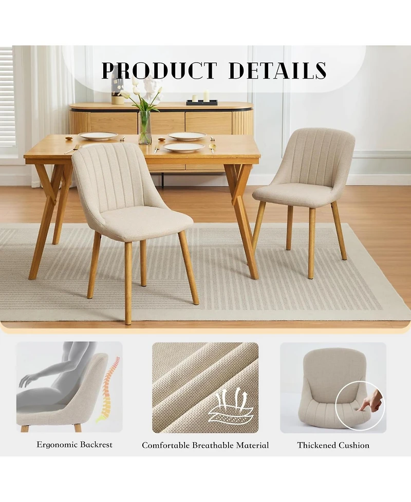 gaomon Dining Chairs Set of 4, Upholstered Fabric Chairs with Curved Back & Oak Legs