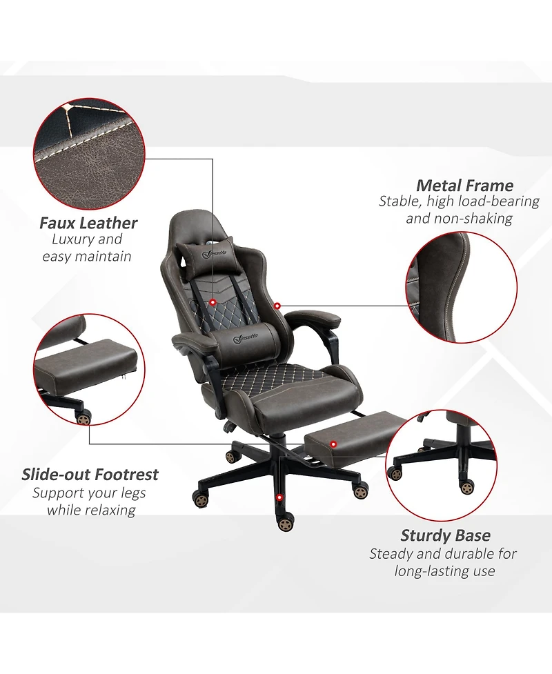 Vinsetto Adjustable High Back Gaming Chair Office Recliner w/ Footrest, Pillow