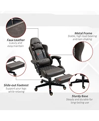 Vinsetto Adjustable High Back Gaming Chair Office Recliner w/ Footrest, Pillow