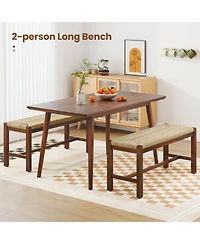 40" Long Wood Bench Indoor Dining Entryway End of Bed Bench Natural Seagrass Seat