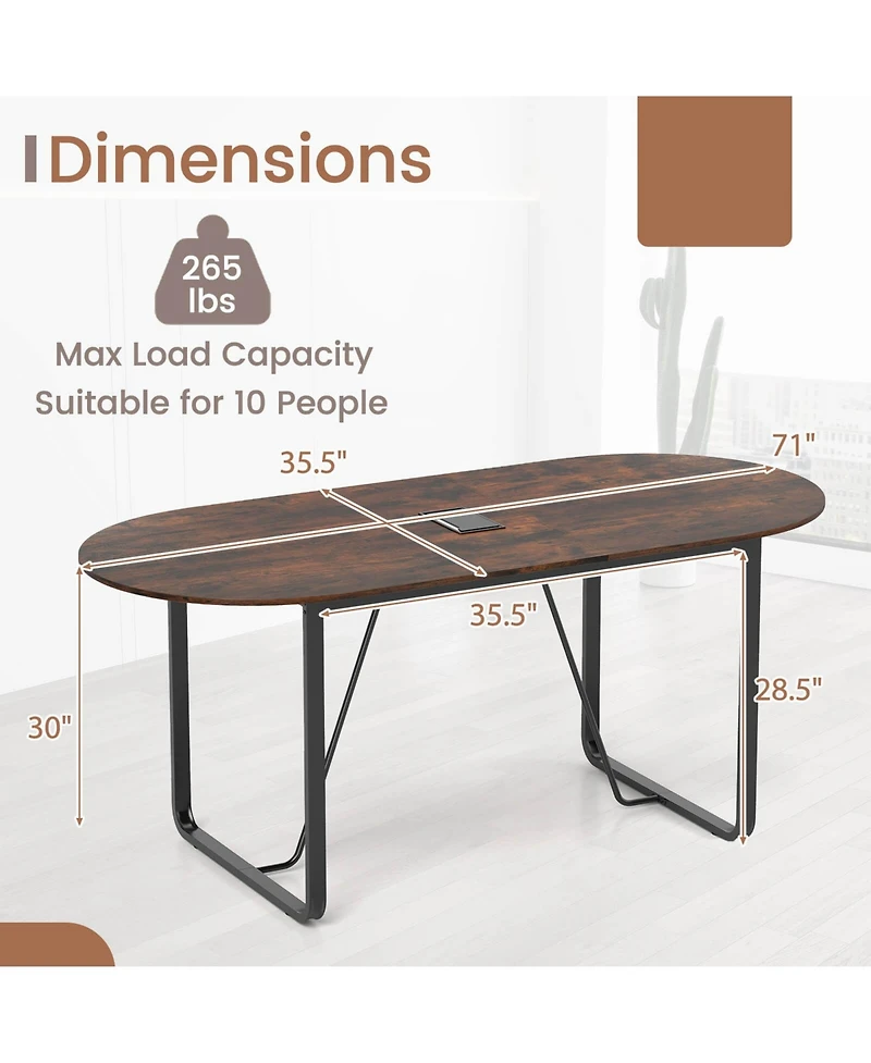 71 Inches Executive Table, Oval Home Office Table with Cable Management Hole