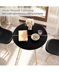 Dining Table Set Modern 5 Pcs For 4 Round Dining Room Table Set with Solid Wood Leg