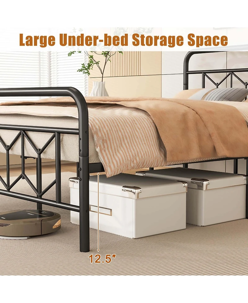 Queen Size Bed Frame Mattress Foundation with Headboard 12.5" Under-bed Storage