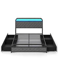 Full Size Bed Frame with Led Lights & Charging Station Storage Headboard & Drawers
