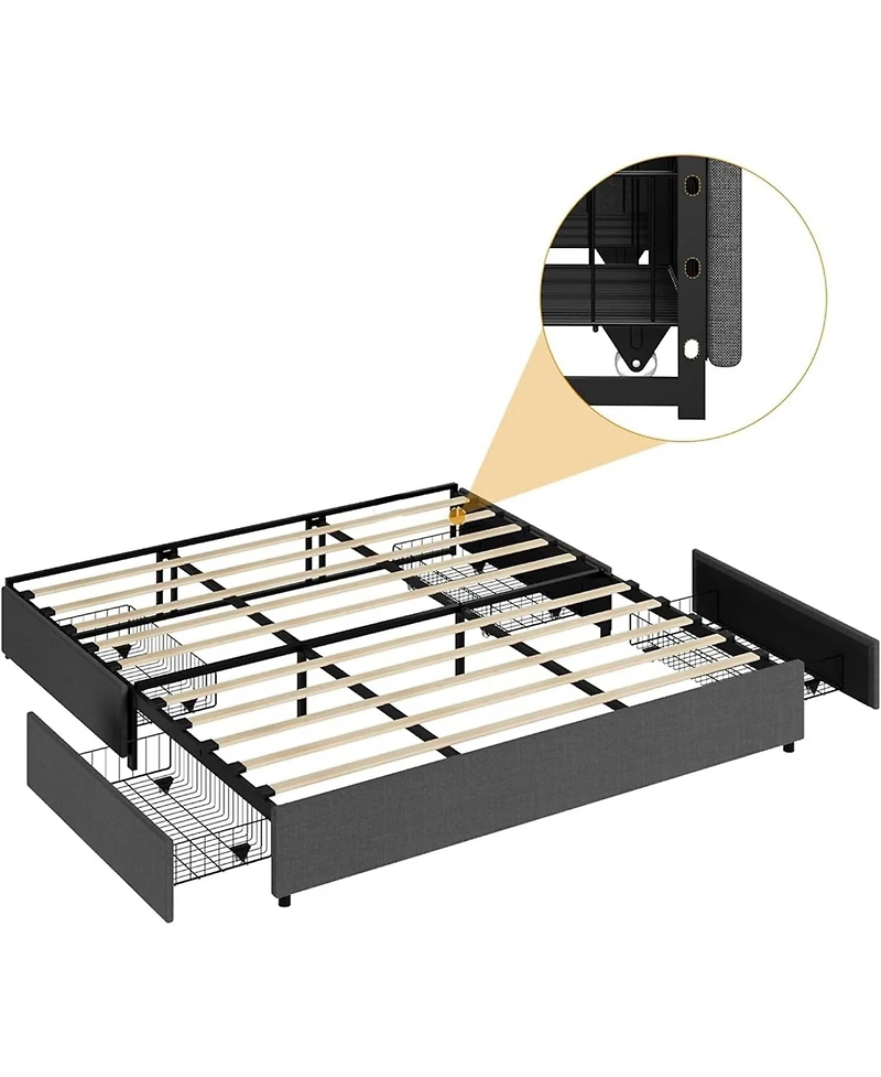 gaomon Platform Bed Frame with 4 Storage Drawers and Strong Wooden Slats Support