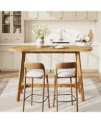 Tribesigns Solid Wood Bar Table with Footrest, 63" Oval Counter Height Table