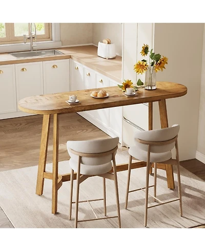 Tribesigns Solid Wood Bar Table with Footrest, 63" Oval Counter Height Table