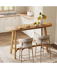 Tribesigns Solid Wood Bar Table with Footrest, 63" Oval Counter Height Table