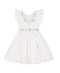 Hope & Henry Little Girls Linen Ruffle Jumper with Embroidery