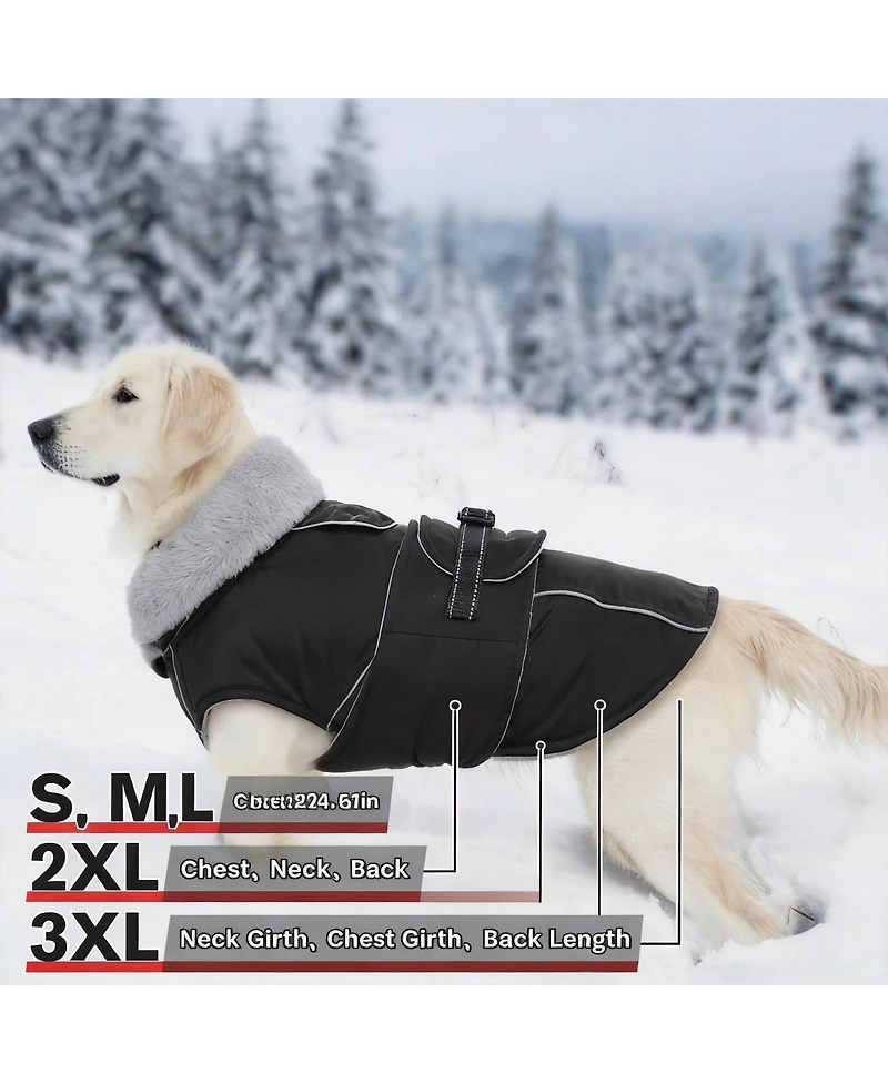 Aronkl Reflective Waterproof Dog Jacket with Fur Collar & Adjustable Buckle for Cold Weather