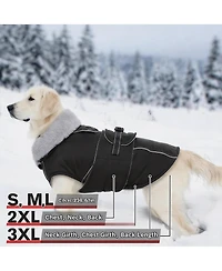 Aronkl Reflective Waterproof Dog Jacket with Fur Collar & Adjustable Buckle for Cold Weather