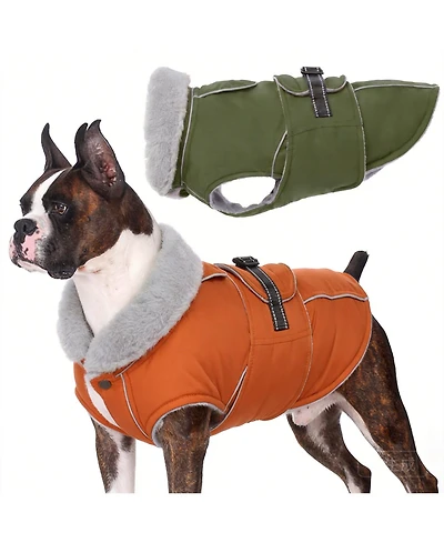 Aronkl Reflective Waterproof Dog Jacket with Fur Collar & Adjustable Buckle for Cold Weather