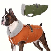 Aronkl Reflective Waterproof Dog Jacket With Fur Collar Adjustable Buckle For Cold Weather