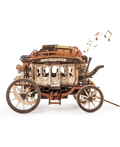 Robotime Stagecoach Wooden Music Box Puzzle Valentines Day Gift 3D Wood Puzzles for Adult, Mechanical 3D Model to Build, Birthday Anniversary Day Gift