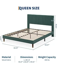 gaomon Queen Bed Frame with Headboard, Corduroy Upholstered Platform Bed with Wooden Slats Support