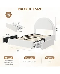 gaomon Boucle Bed Frame with 2 Storage Drawers,Soft Upholstered Platform Bed Frame with Round Headboard,Heavy Duty,Wooden Slats,Noise Free