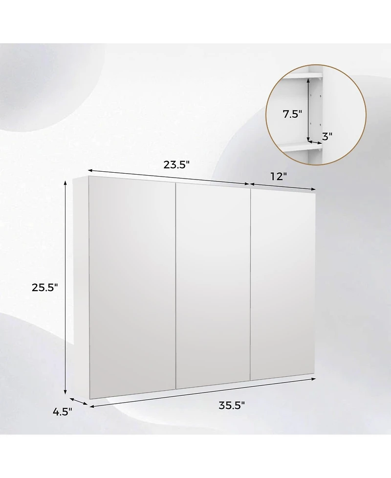 36" Wide Wall Mount Mirrored Bathroom Medicine Cabinet Organizer Mirror Door