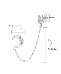 Bling Jewelry Celestial Moon & Star Pierced Cartilage & Ear Lobe Stud Earrings Sterling Silver