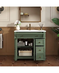 Sillysis 36" Bathroom Vanity with Sink, Medieval Modern Solid Wood Roman Base, Flip Drawer Adjustable Storage, Easy Clean