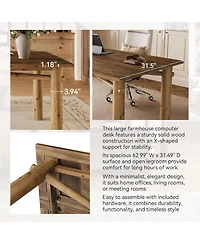 Tribesigns Solid Wood Home Office Desk, 62.99" Large Farmhouse Executive Desk, Computer Table for Office, Conference Room, Study Room