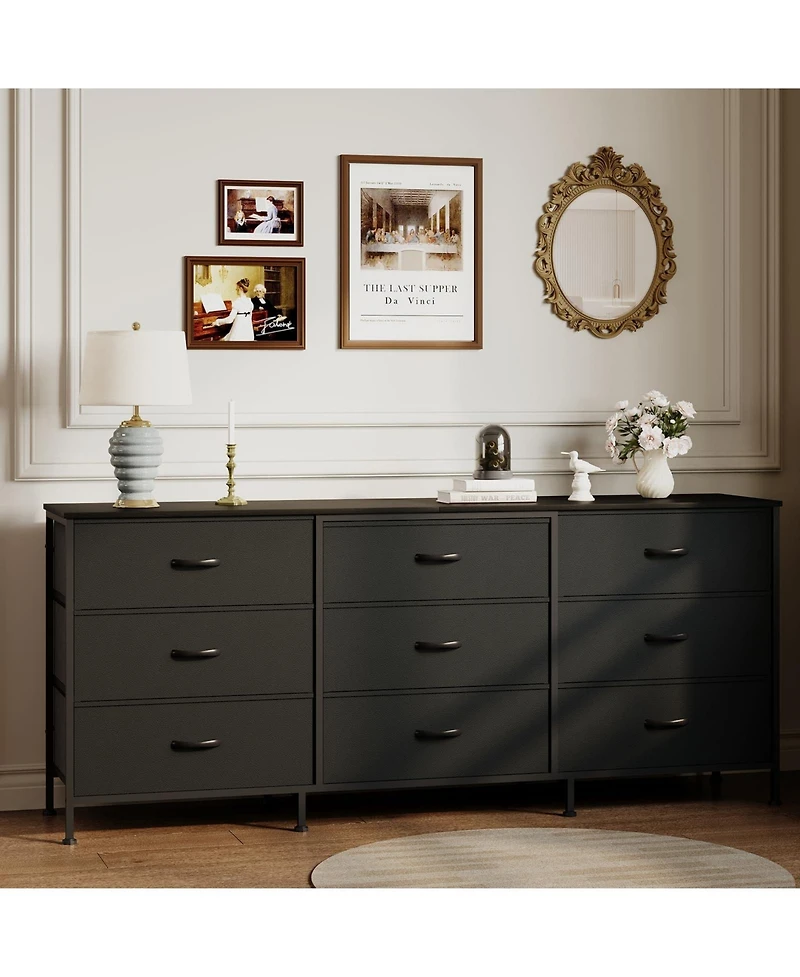 gaomon 63" Wooden Dresser Tv Stand with 9 Fabric Drawers for Large TVs