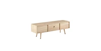 gaomon 55.12" Rattan Tv Cabinet, Double Sliding Doors for Storage, Adjustable Shelf, Solid Wood Legs,Tv Console for Living Room