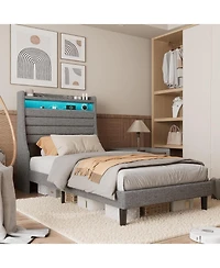 gaomon Twin Bed Frame Storage Headboard Usb Charging Led Lights Noise Free Under Storage Easy Assembly No Box Spring